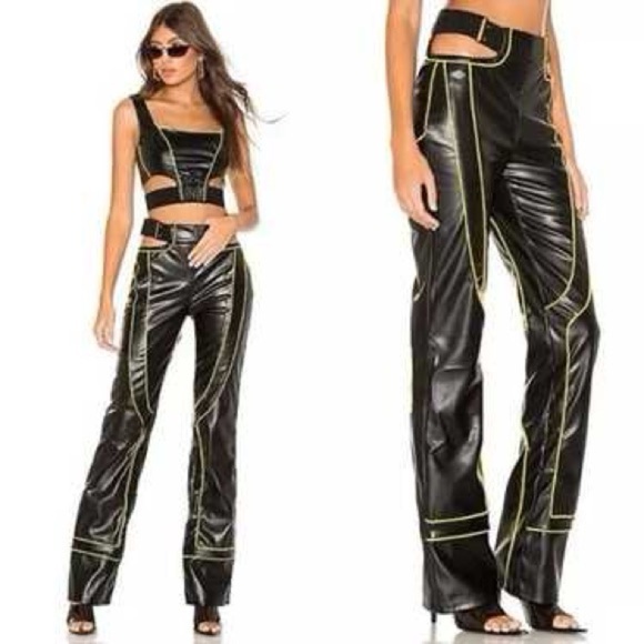 I.AM.GIA Nora Faux Leather Pant in Black and Yellow, Small - Picture 1 of 15